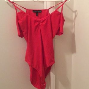 Off the shoulder red bodysuit